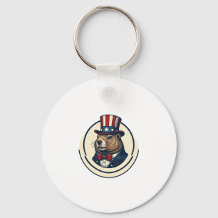 Patriotic Groundhog Vintage Engraving Shirt Design Key Ring