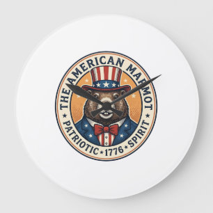 Patriotic Groundhog Vintage Engraving Shirt Design Large Clock