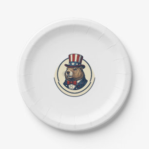 Patriotic Groundhog Vintage Engraving Shirt Design Paper Plate