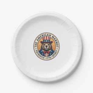 Patriotic Groundhog Vintage Engraving Shirt Design Paper Plate
