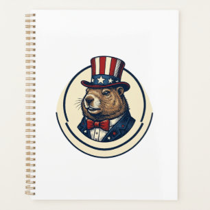 Patriotic Groundhog Vintage Engraving Shirt Design Planner