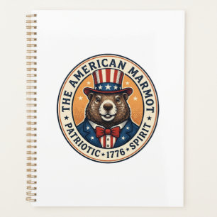 Patriotic Groundhog Vintage Engraving Shirt Design Planner
