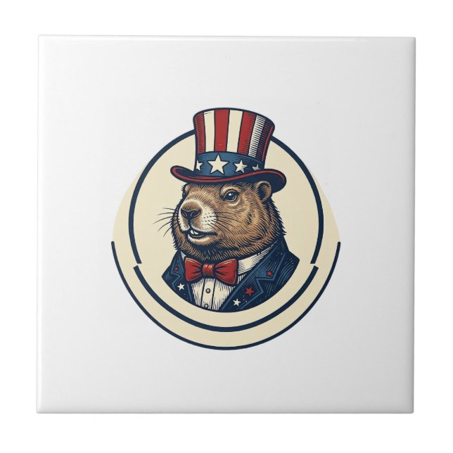 Patriotic Groundhog Vintage Engraving Shirt Design Tile (Front)