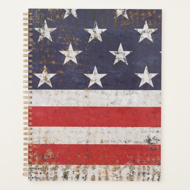 Patriotic Grunge American Flag Planner (Front)