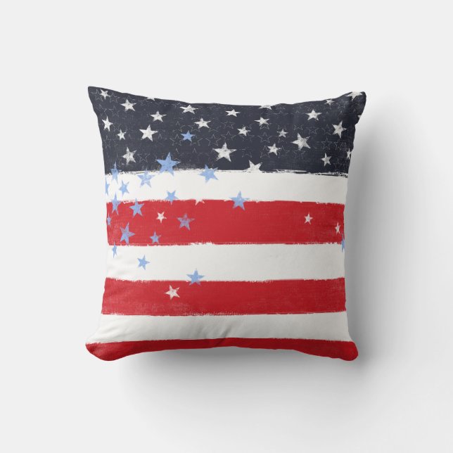Patriotic Grunge Stars and Stripes Cushion (Front)
