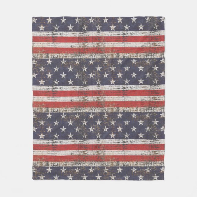 Patriotic Grunge Stars and Stripes Pattern Fleece Blanket (Front)