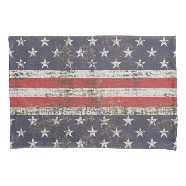 Patriotic Grunge Stars and Stripes Pattern Pillowcase (Front)