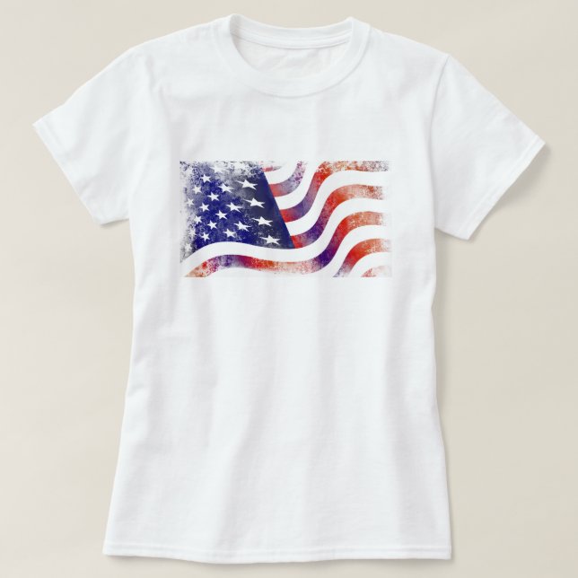 Patriotic Grunge Style Faded American Flag T-Shirt (Design Front)