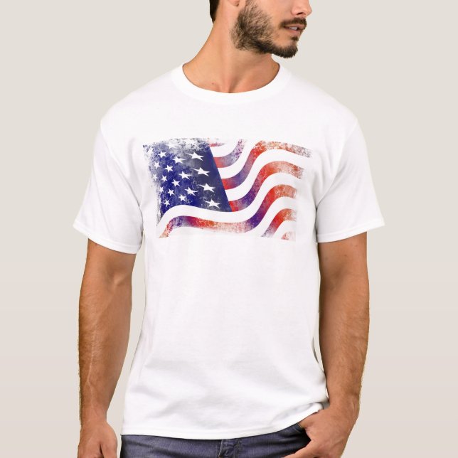 Patriotic Grunge Style Faded American Flag T-Shirt (Front)