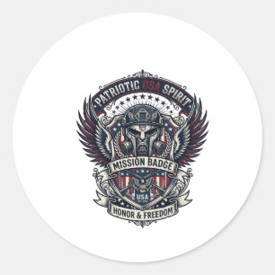 Patriotic Guardian Mask Freedom Military Inspired Classic Round Sticker
