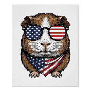 Patriotic Guinea Pig Vintage Engraving Poster