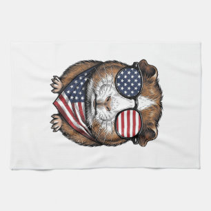 Patriotic Guinea Pig Vintage Engraving Tea Towel