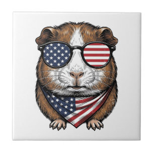 Patriotic Guinea Pig Vintage Engraving Tile