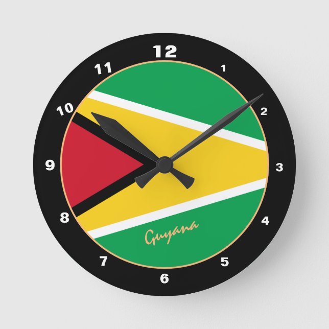 Patriotic Guyana Flag, Guyana trendy Home / design Round Clock (Front)