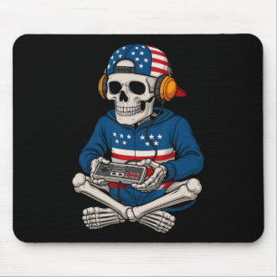 Patriotic Halloween Skeleton Gamer Funny Skeleton Mouse Mat