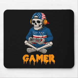 Patriotic Halloween Skeleton Gamer Funny Skeleton Mouse Mat
