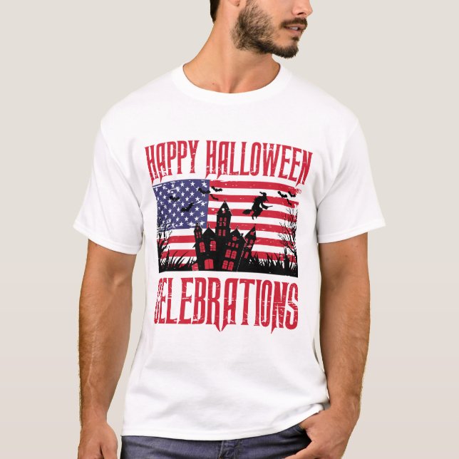 Patriotic Halloween, USA Flag Design T-Shirt (Front)
