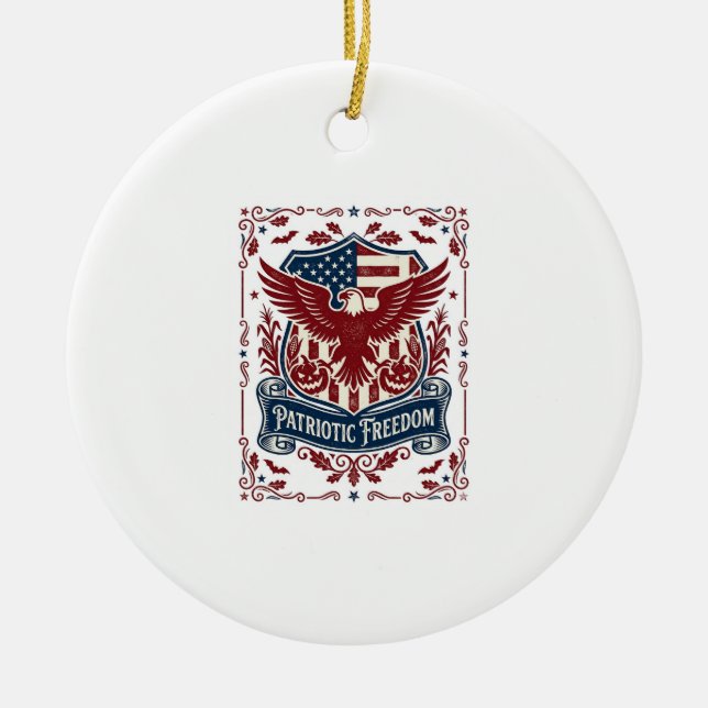 Patriotic Halloween Vector Graphic Tee Ceramic Tree Decoration (Front)