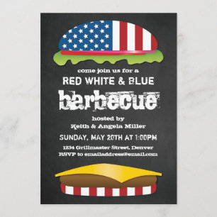 Patriotic Hamburger BBQ Invitation