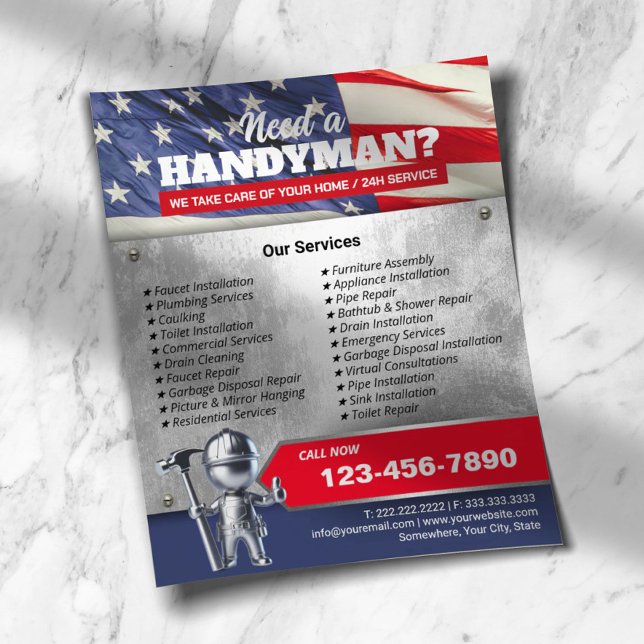 Patriotic Handyman Repair Service 3D Metal Worker Flyer (Creator Uploaded)