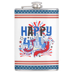 Patriotic Happy 4th of July Celebration Design Hip Flask
