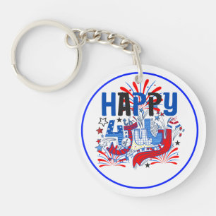 Patriotic Happy 4th of July Celebration Design Key Ring