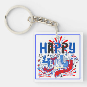 Patriotic Happy 4th of July Celebration Design Key Ring