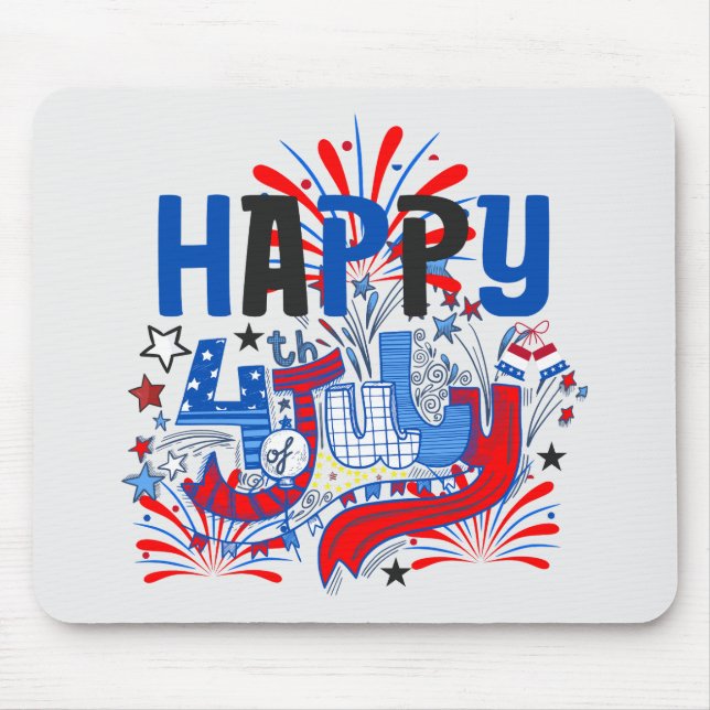 Patriotic Happy 4th of July Celebration Design Mouse Mat (Front)