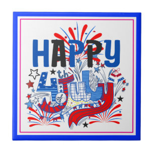 Patriotic Happy 4th of July Celebration Design Tile