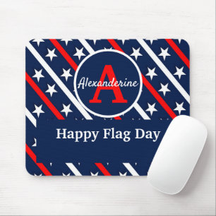 Patriotic Happy Flag day Red White and Blue stripe Mouse Mat
