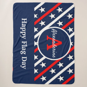 Patriotic Happy Flag day Red White and Blue stripe Sherpa Blanket