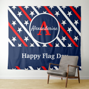 Patriotic Happy Flag day Red White and Blue stripe Tapestry