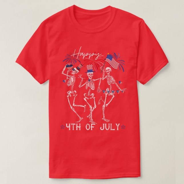 Patriotic Happy Fourth of July Funny Dancing Skele T-Shirt (Design Front)
