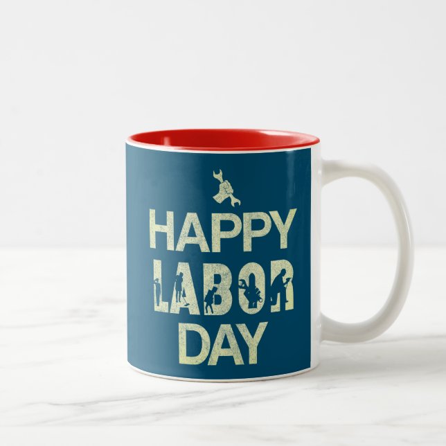 Patriotic Happy Labour Day For Workers Two-Tone Coffee Mug (Right)