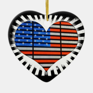 Patriotic Heart American Flag Ceramic Tree Decoration