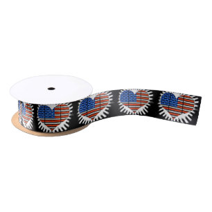 Patriotic Heart American Flag Satin Ribbon