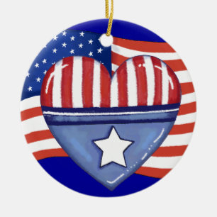 Patriotic Heart Ceramic Tree Decoration