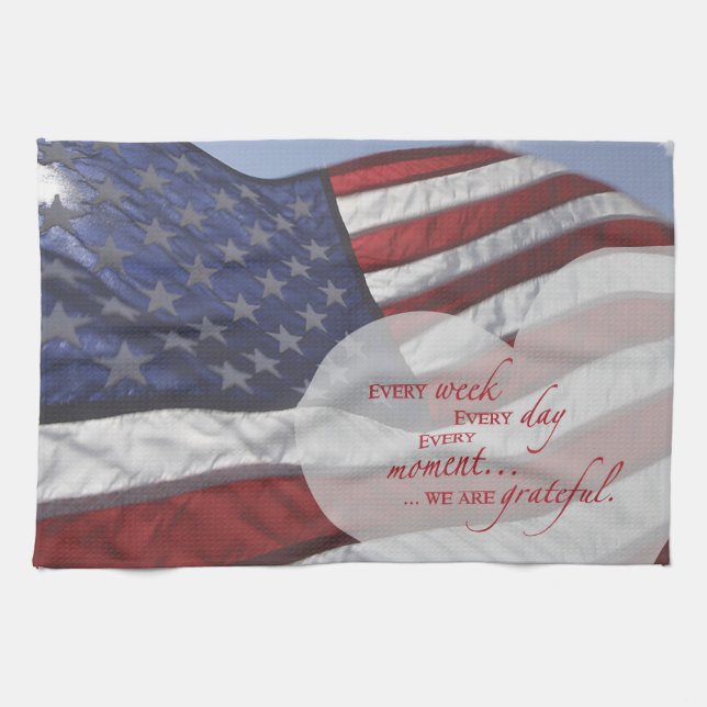Patriotic Heart Flag, Military Appreciation Tea Towel (Horizontal)