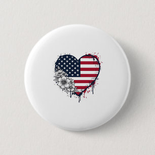 Patriotic Heart Floral Vintage Engraving Design_1 6 Cm Round Badge