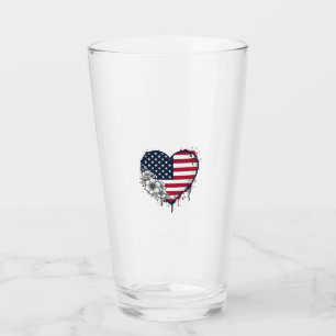 Patriotic Heart Floral Vintage Engraving Design_1 Glass