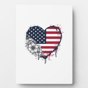 Patriotic Heart Floral Vintage Engraving Design_1 Plaque