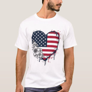 Patriotic Heart Floral Vintage Engraving Design_1 T-Shirt
