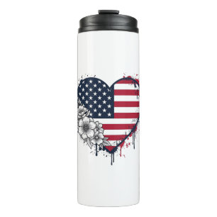 Patriotic Heart Floral Vintage Engraving Design_1 Thermal Tumbler