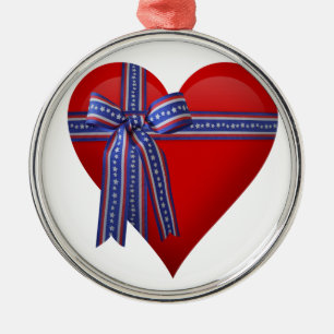 Patriotic Heart graphic Metal Tree Decoration