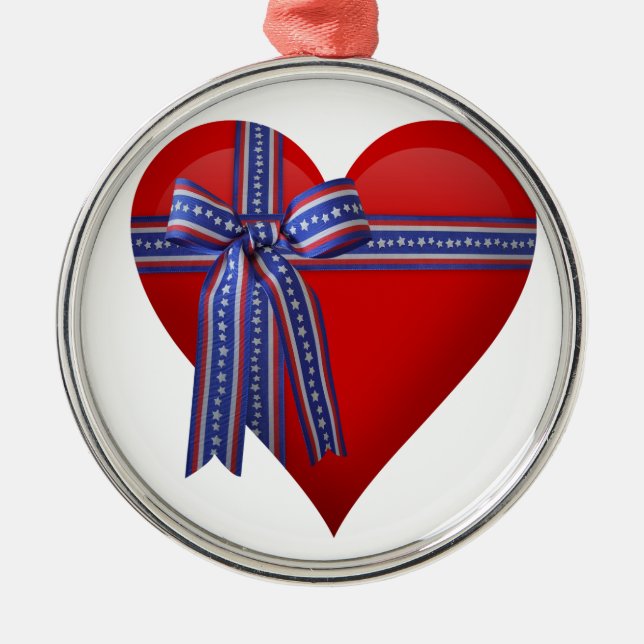 Patriotic Heart graphic Metal Tree Decoration (Front)