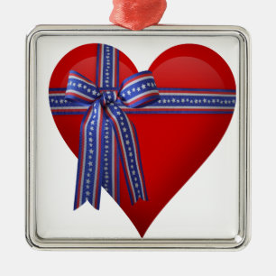 Patriotic Heart graphic Metal Tree Decoration