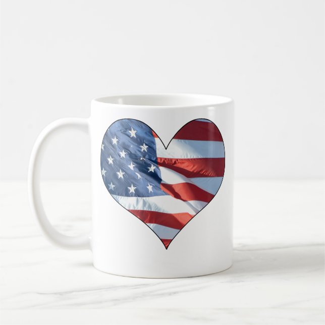 Patriotic Heart Shaped American Flag Coffee Mug (Left)