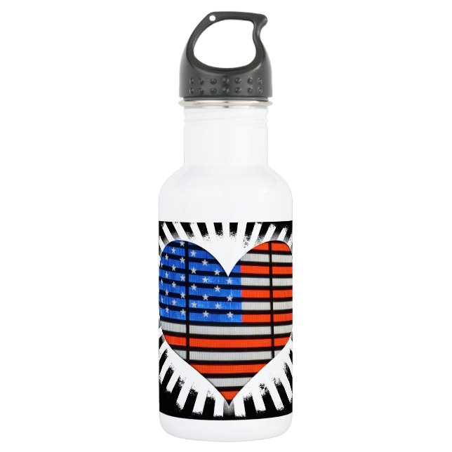 Patriotic Heart Shaped American Flag Neon 532 Ml Water Bottle (Front)