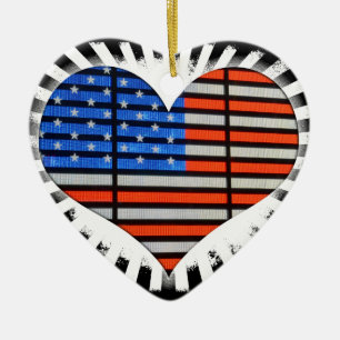 Patriotic Heart Shaped American Flag Neon Ceramic Tree Decoration