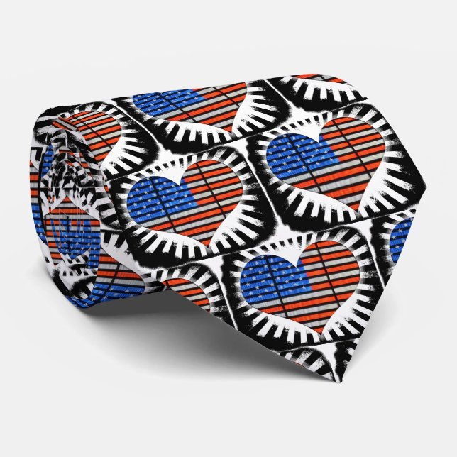 Patriotic Heart Shaped American Flag Tie (Rolled)